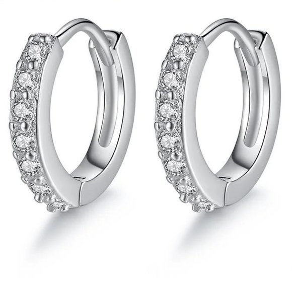 Small Different Colored CZ Diamond Huggy Loop Earrings,  925 Sterling Silver! - Picture 6 of 7
